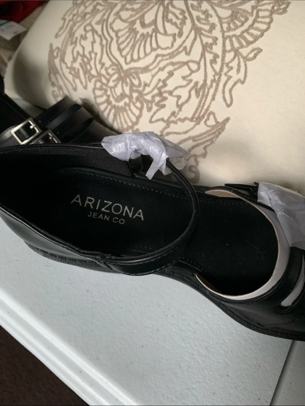 Arizona Jean Company Black Mary Jane Lug Sole Platform Mules